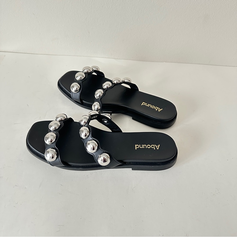 NEW Abound Hazel Black Studded Slide Women's Sandals, Sz 7